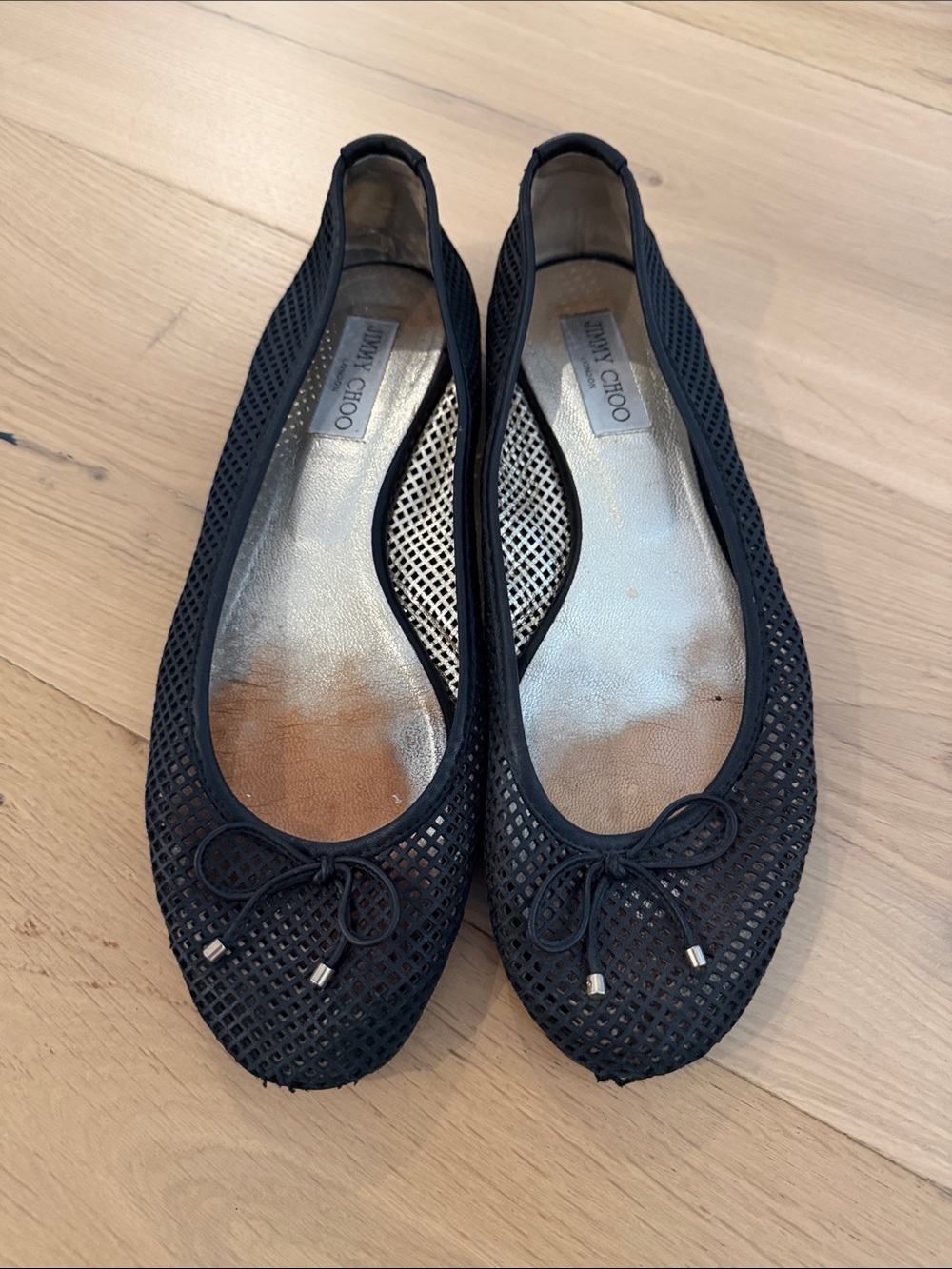 Jimmy Choo Black Mesh Bow Ballet Flats